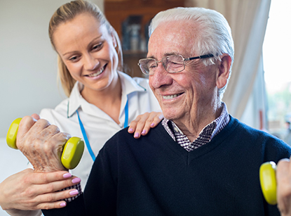 A caregiving nurse monitoring a patient's strength